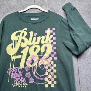 Blink-182 Graphic Crewneck Sweatshirt Green Band Merch Y2K Emo Large